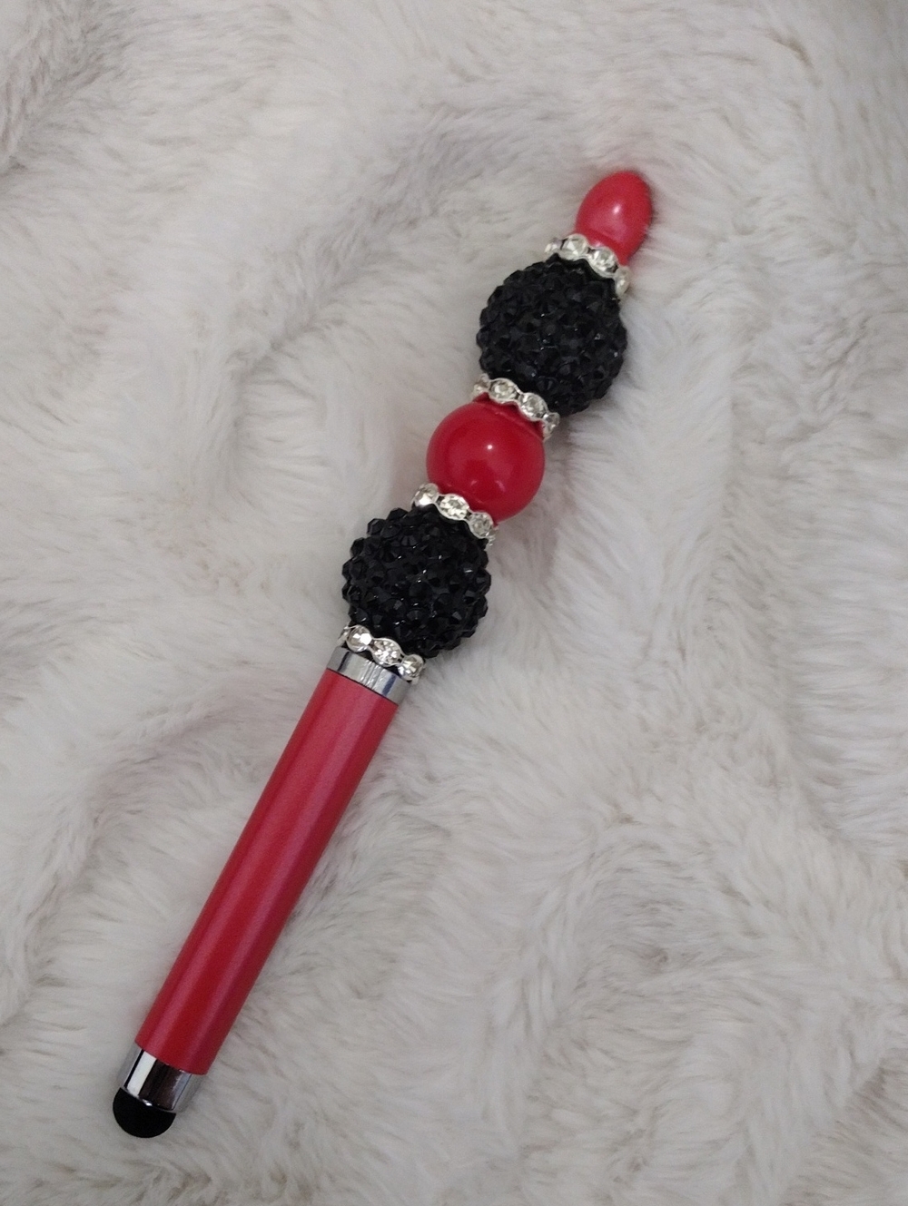 Red and Black Crystal Beaded Stylus Pen - Unbranded